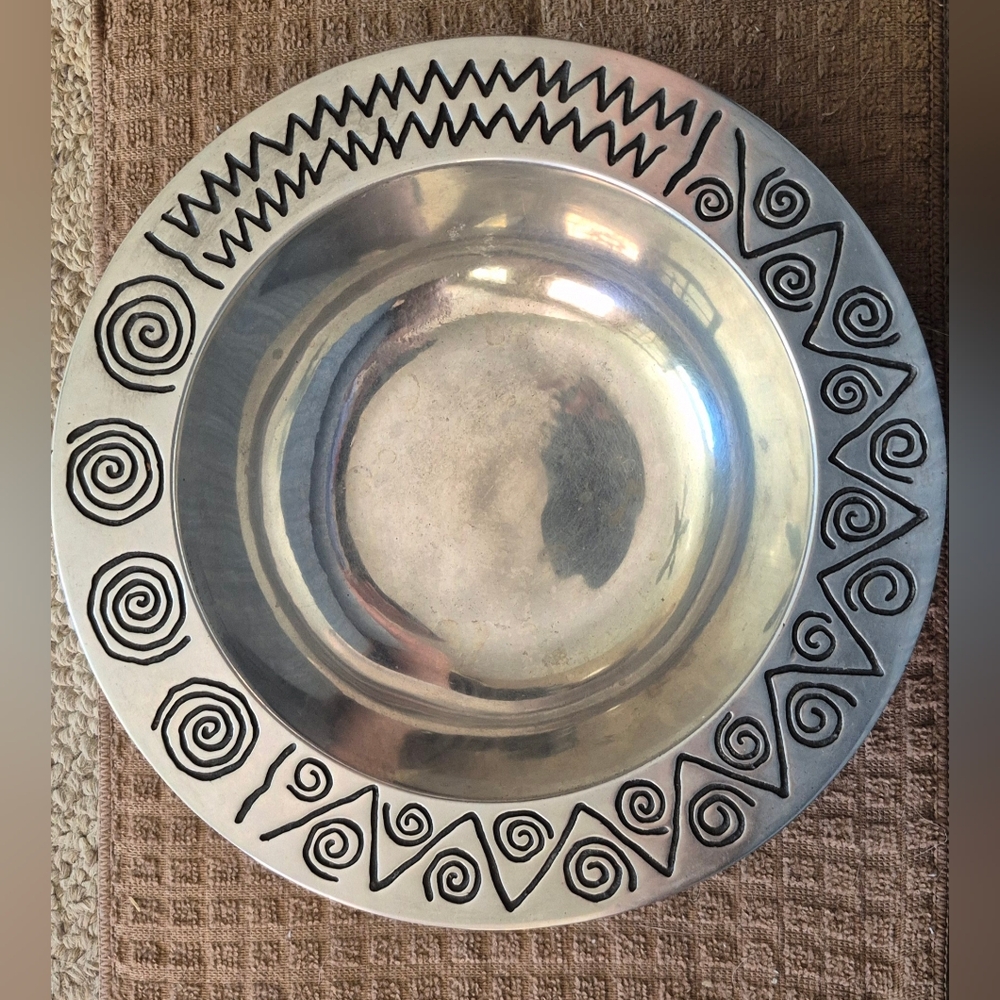 Wilton Armetale Silver Bowl with Black Geometric Design